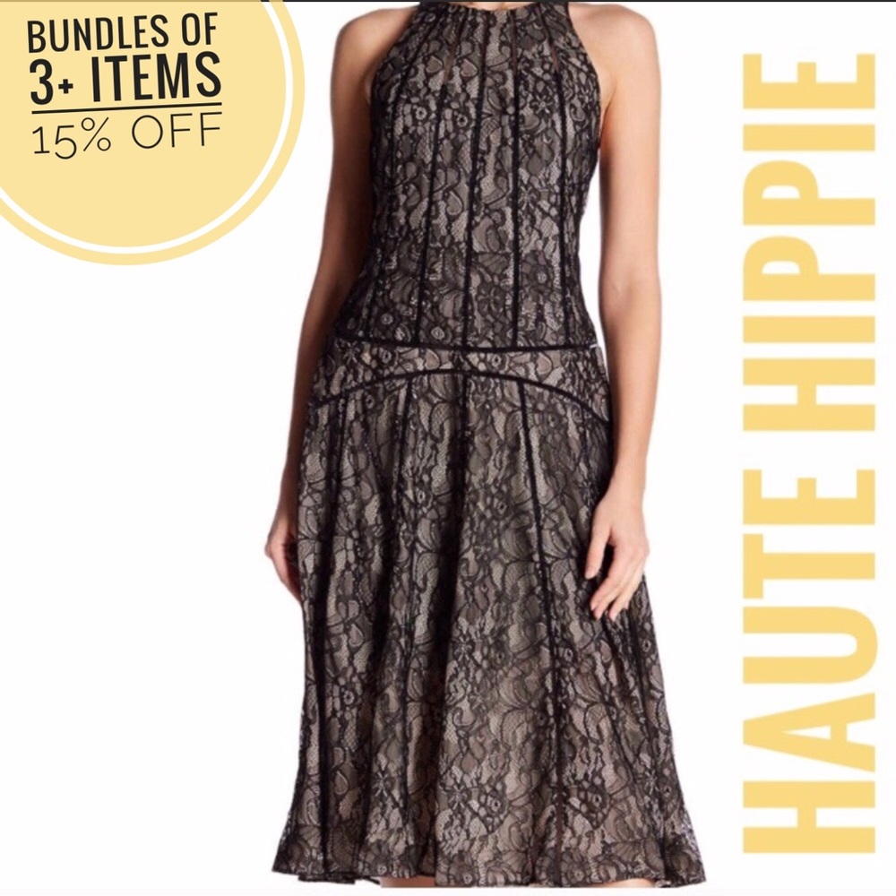 SOLD-HAUTE HIPPIE Sleeveless BlkLace Overlay Dress - Picture 1 of 2